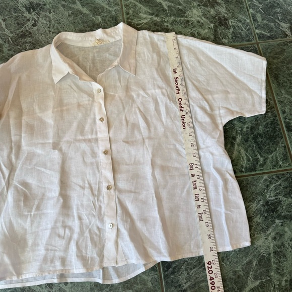 Eileen Fisher Organic Linen Short Sleeve Button Down Shirt in White - Picture 8 of 8